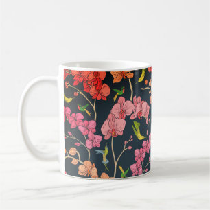 Beautiful birds and orchids pattern    coffee mug
