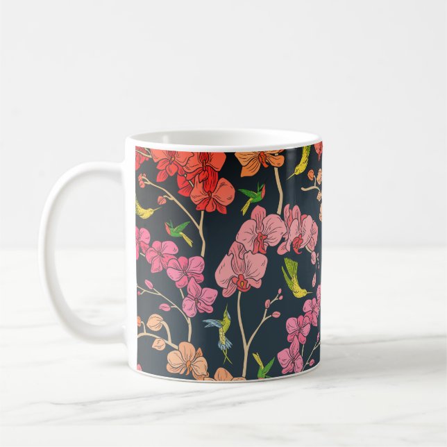 Beautiful birds and orchids pattern    coffee mug (Left)