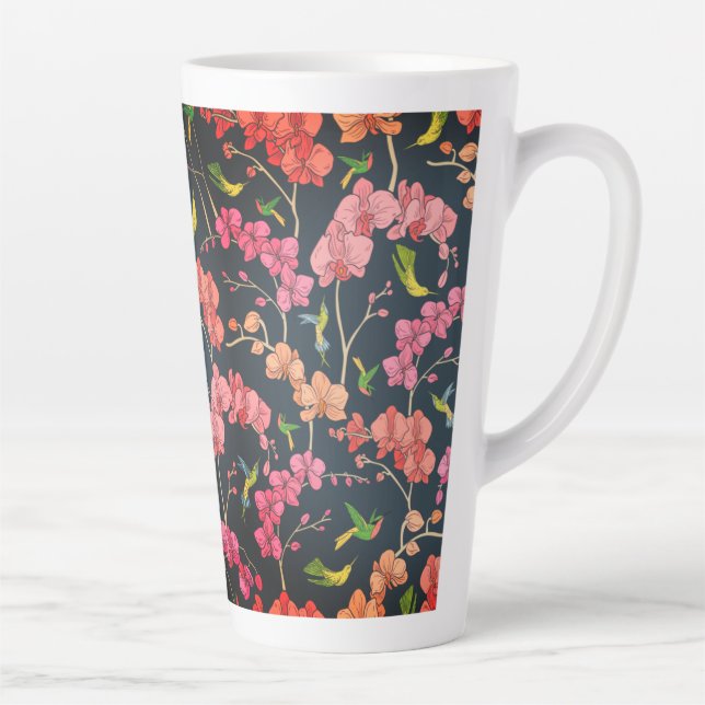 Beautiful birds and orchids pattern     latte mug (Right)