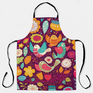 Beautiful birds, flowers, artistic poster apron