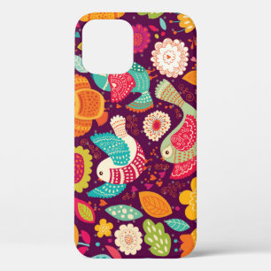 Beautiful birds, flowers, artistic poster iPhone 12 case