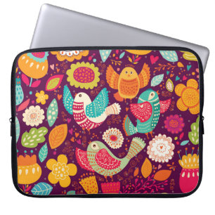 Beautiful birds, flowers, artistic poster laptop sleeve