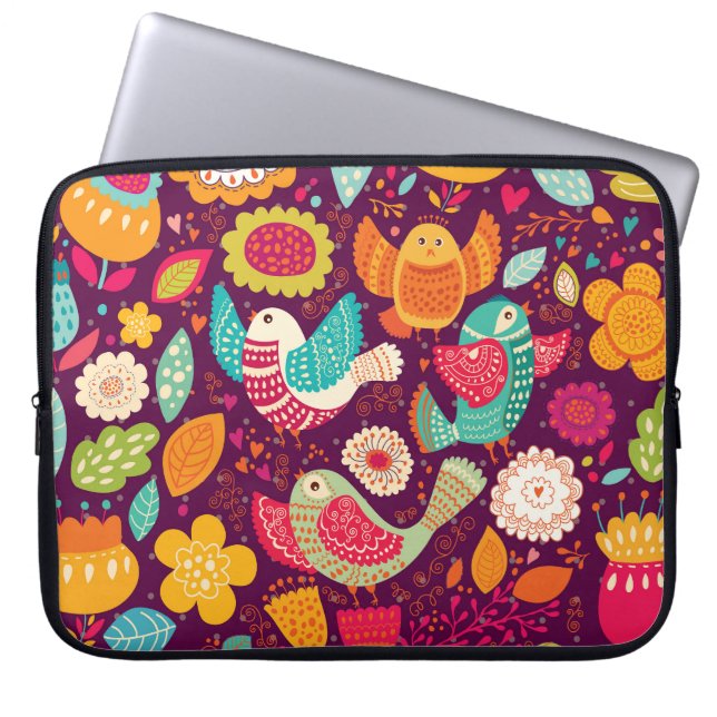 Beautiful birds, flowers, artistic poster laptop sleeve (Front)
