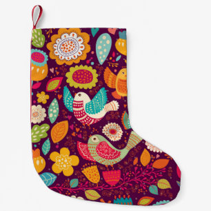 Beautiful birds, flowers, artistic poster small christmas stocking