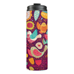 Beautiful birds, flowers, artistic poster thermal tumbler