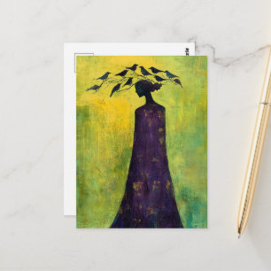 Beautiful Birds on Her Head Postcard