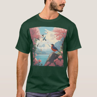 Beautiful Birds on Stone with pinkrees friend T-Shirt