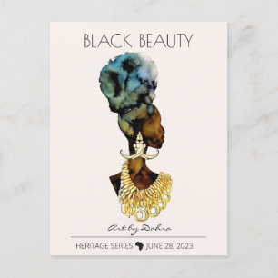 BEAUTIFUL BLACK AFRICAN QUEEN BIG GOLD NECKLACE POSTCARD
