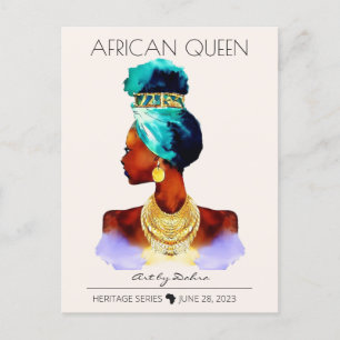 BEAUTIFUL BLACK AFRICAN QUEEN BIG GOLD NECKLACE POSTCARD
