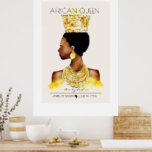 BEAUTIFUL BLACK AFRICAN QUEEN BIG GOLD NECKLACE POSTER