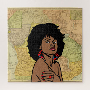 Beautiful black African Woman Africa Map art  Jigsaw Puzzle