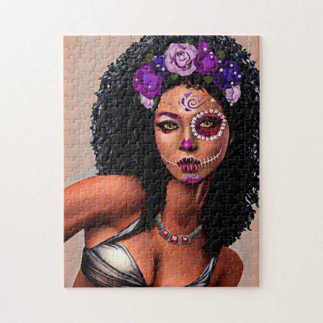 Beautiful Black African Woman Day Of the Dead Art  Jigsaw Puzzle (Vertical)