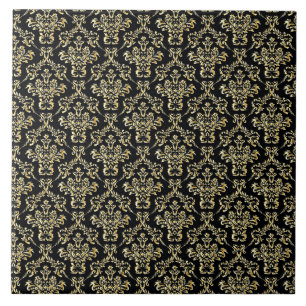 Beautiful black and gold damask pattern ceramic tile