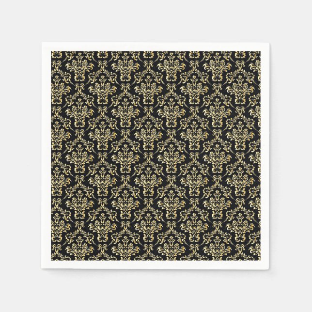 Beautiful black and gold damask pattern napkin (Front)