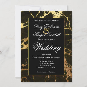 Beautiful Black And Gold Marbling Wedding Announcement