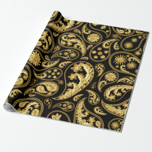 Beautiful Black and Gold Paisley Pattern Wrapping Paper
