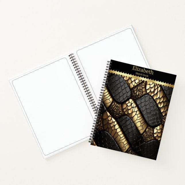 Beautiful black and gold snake skin notebook (Inside)