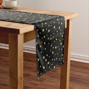 Beautiful Black and Gold Starry Sky Star Pattern Short Table Runner
