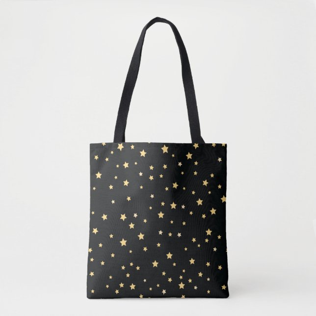 Beautiful Black and Gold Starry Sky Star Pattern Tote Bag (Front)