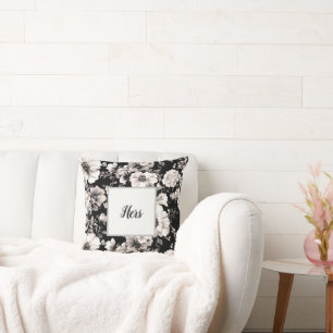 Beautiful black and light sepia tone floral  cushion