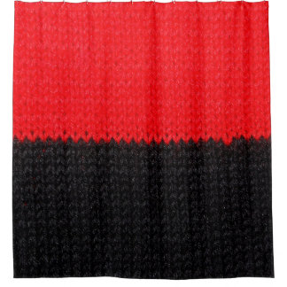 beautiful black and red knitted fabric with drawin shower curtain