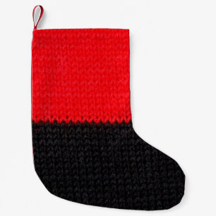 beautiful black and red knitted fabric with drawin small christmas stocking