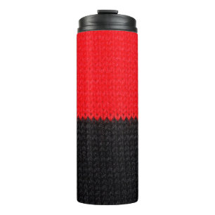 beautiful black and red knitted fabric with drawin thermal tumbler
