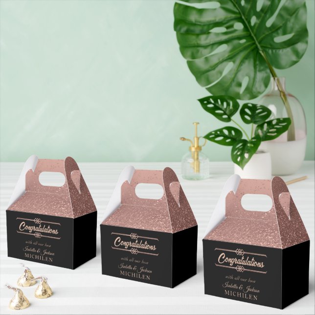 Beautiful Black and Rose Gold Glitter Favour Box (Multiple)