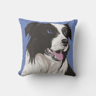 Beautiful Black and White Collie with blue eyes Cushion