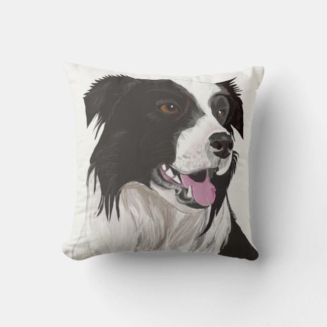 Beautiful Black and White Collie with brown eyes Cushion (Front)