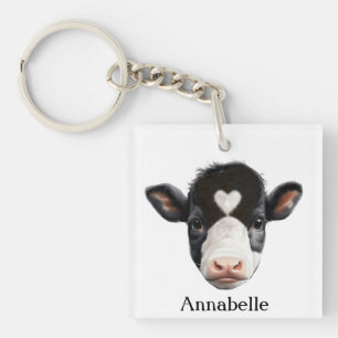 Beautiful Black and White Cow Face Key Ring