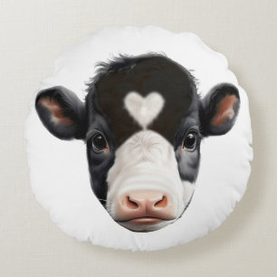 Beautiful Black and White Cow Face Round Cushion