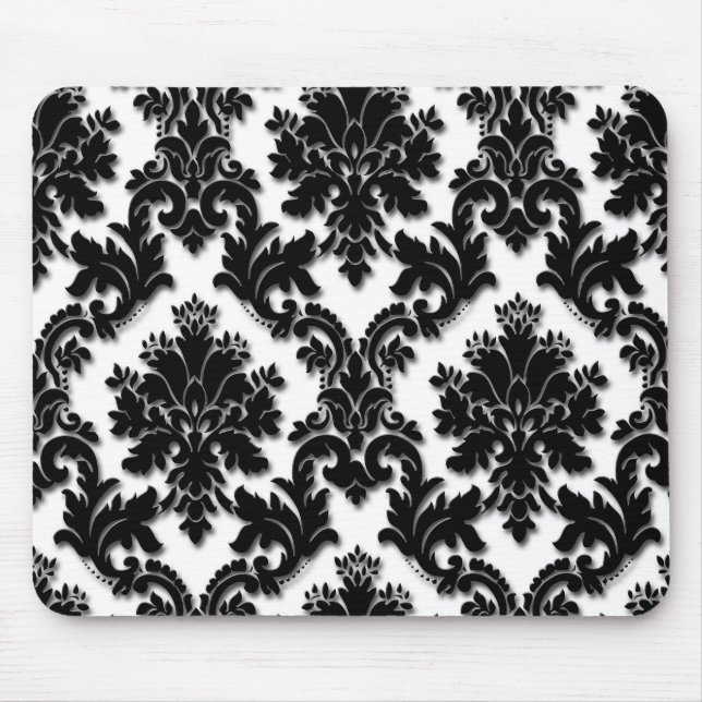 Beautiful Black and White Damask Pattern Mouse Pad (Front)
