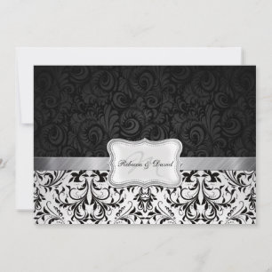 Beautiful Black and White Damask Rehearsal Dinner Invitation