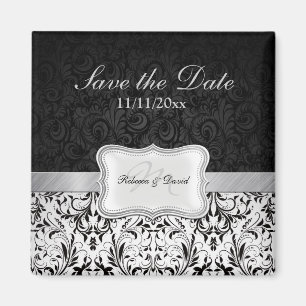 Beautiful Black and White Damask Save the Date Magnet