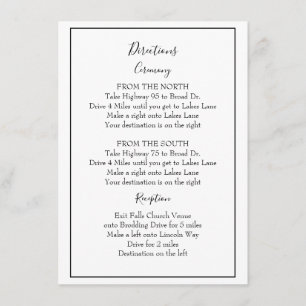 Beautiful black and white directions enclosure card