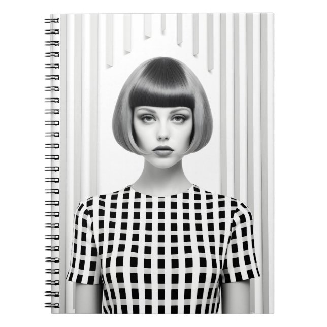 Beautiful Black And White Female Art Illustration Notebook (Front)