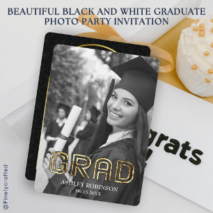 Beautiful Black and White Graduate Photo Party Invitation