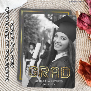 Beautiful Black and White Graduate Photo Party Invitation