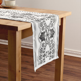 Beautiful Black and White Lace Pattern Short Table Runner