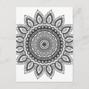 Beautiful black and white Mandala for colouring in Postcard