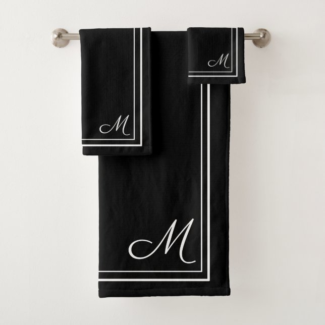 Beautiful Black and White Monogram Bath Towel Set (Insitu)