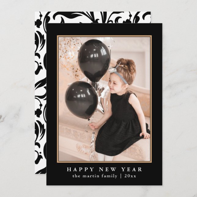 Beautiful Black and White Pattern Photo New Year Holiday Card (Front/Back)