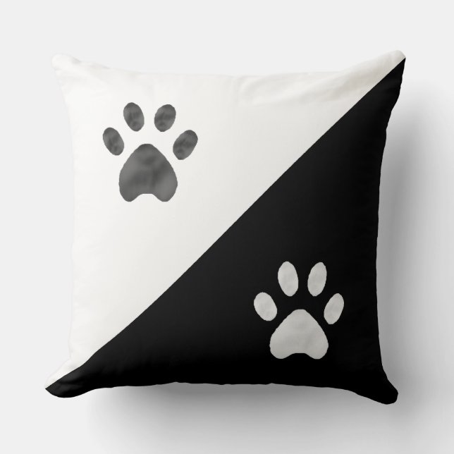Beautiful Black and White Paws Cushion (Front)