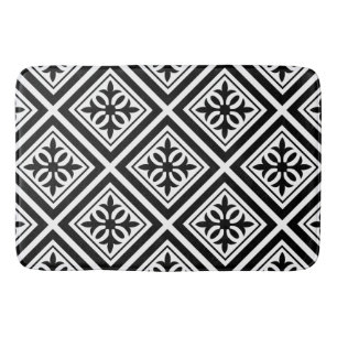 Beautiful black and white tiled ornate pattern bath mat