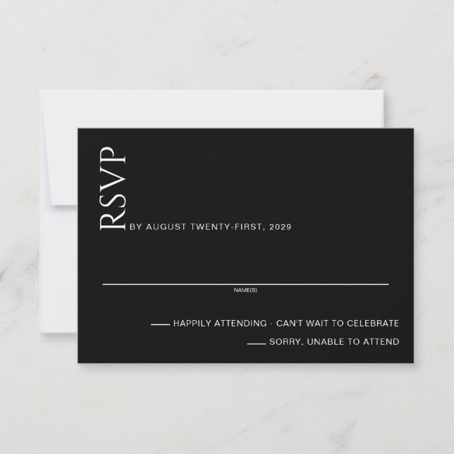 Beautiful Black and White Wedding RSVP Card (Front)