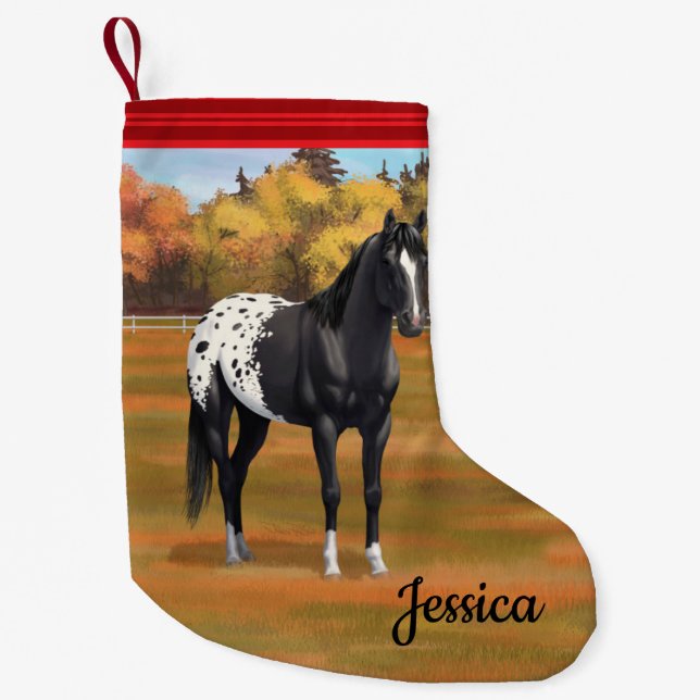 Beautiful Black Appaloosa Quarter Horse Stallion Small Christmas Stocking (Front)