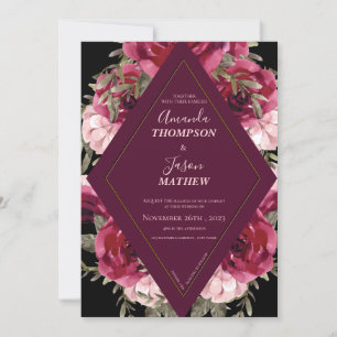 Beautiful Black Burgundy Blush Pink Floral Wedding Invitation