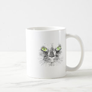 Beautiful Black Cat Face Big Green Eyes Cool Hallo Coffee Mug