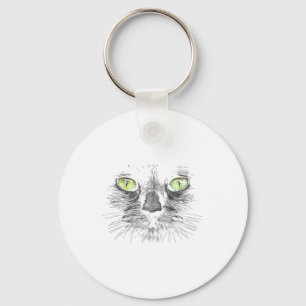 Beautiful Black Cat Face Big Green Eyes Cool Hallo Key Ring